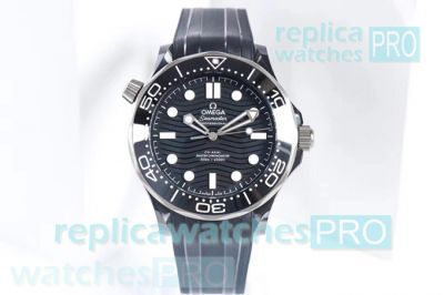 OM Factory Omega Seamaster Diver 300m Black Dial Rubber Strap - Swiss 8800